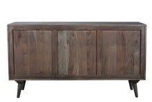 Load image into Gallery viewer, 55" Carved Geometric Distressed Solid Wood Enclosed And Open Storage TV Stand - Dark Gray