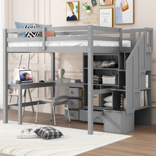 Load image into Gallery viewer, Loft Bed & L Shaped Desk, Drawers, Cabinet, And Storage Staircase