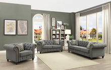 Load image into Gallery viewer, Linen And Black Tufted Chesterfield Chair - Brown