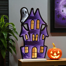 Load image into Gallery viewer, House Halloween Ghost Tabletop Sign With LED (633947) - Black / Orange / Purple