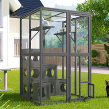 Load image into Gallery viewer, Outdoor Cat House With Shelves And Weather Protection, Removable Wood Boxes - Gray