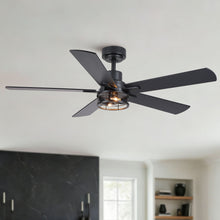 Load image into Gallery viewer, Ceiling Fan With Light, Dual‑Sided Matte Black & Wood Grain Blades - Black