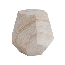 Load image into Gallery viewer, Outdoor / Indoor Lightweight Concrete Side Table, Hexagonal Round Travertine Accent Table - Beige
