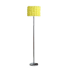 Load image into Gallery viewer, Steel And Acrylic Floor Lamp With Flowers Fabric Drum Shade - Silver Yellow