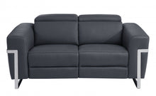 Load image into Gallery viewer, Italian Leather Power Reclining Loveseat - Gray / Silver