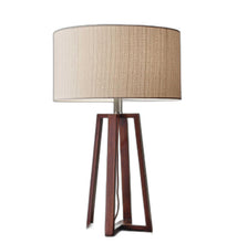 Load image into Gallery viewer, Linen Fabric Shade Table Lamp - Walnut Wood Finish