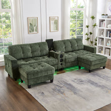 Load image into Gallery viewer, Modern Sectional Sofa U-Shaped With Movable Ottomans, tooth Speakers, LED Lights And Modular Storage