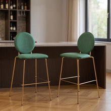 Load image into Gallery viewer, 30" Velvet And Steel Bar Height Bar Chairs (Set of 2) - Green / Gold