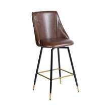 Load image into Gallery viewer, 26" Faux Leather And Metal Counter Height Swivel Bar Chairs (Set of 2) - Brown / Black / Gold