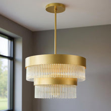 Load image into Gallery viewer, Five Light Dimmable Chandelier With Shades - Gold