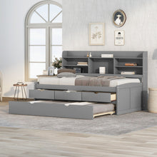 Load image into Gallery viewer, Captain Bed With Built In Bookshelves, 3 Storage Drawers, And Trundle