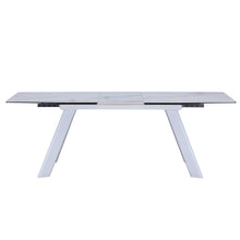 Load image into Gallery viewer, 71" Ceramic And Metal Self-Storing Leaf Extendable Dining Table - Gray / White