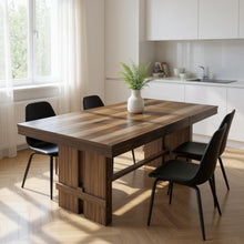 Load image into Gallery viewer, 84" Wood Self-Storing Leaf Trestle Base Extension Dining Table - Dark Brown