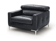 Load image into Gallery viewer, 39" Genuine Leather And Silver Solid Color Lounge Chair - Black