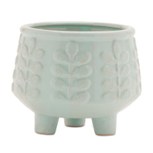 Load image into Gallery viewer, Leaf Round Pot Planters (Set of 4) - Teal Blue