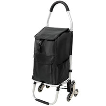 Load image into Gallery viewer, Foldable Shopping Stair Trolley With Triangular Wheels And Removable Waterproof Bag - Black