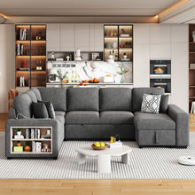 Load image into Gallery viewer, U-Shaped Sectional Sofa Pull-Out Sofa Bed With Two USB Ports, A Storage Chaise Lounge And Four Back Pillows For Living Room