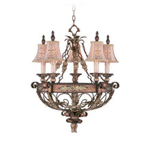 Load image into Gallery viewer, Five Light Metal Dimmable Chandelier With Shades - Bronze / Cream