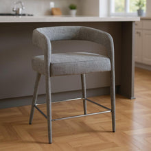 Load image into Gallery viewer, 25" Modern Metal And Fabric Low Back Counter Height Bar Chair - Gray