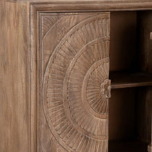 Load image into Gallery viewer, Solid Wood Two Door Floral Carved Accent Cabinet - Distressed Brown