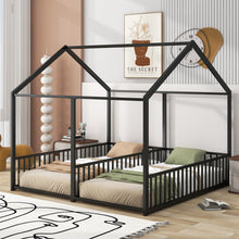 Load image into Gallery viewer, House Platform Beds, 2 Shared Beds, Metal Frame With Guardrails