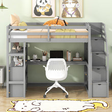 Load image into Gallery viewer, Loft Bed With Desk, Shelves, 2 Drawers, Storage Staircase