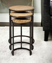 Load image into Gallery viewer, Solid Wood Round End Table (Set of 3) - Black And Brown