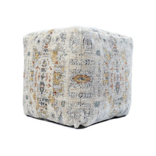 Load image into Gallery viewer, Upholstered Medallion Pouf Ottoman - Ivory / Gray