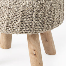 Load image into Gallery viewer, Wool Round Footstool - Taupe / Brown