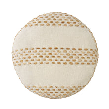 Load image into Gallery viewer, Cotton Blend Round Striped Pouf Ottoman - Ivory And Brown