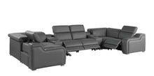 Load image into Gallery viewer, Italian Leather Power Reclining U-Shaped Eight Piece Corner Sectional With Console - Dark Gray