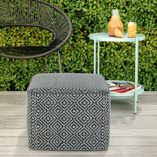 Load image into Gallery viewer, Briella - Square Woven Outdoor / Indoor Pouf - Gray / White