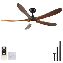 Load image into Gallery viewer, Solid Wood With Remote Control With Light (LED) Modern DC Motor Indoor / Outdoor 5 Blade Ceiling Fan For Patios, Bedrooms And Farmhouses - Antique Brown
