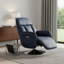 Load image into Gallery viewer, Tufted Genuine Leather Power Swivel Recliner (730574) - Navy Blue