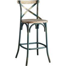 Load image into Gallery viewer, Solid Wood And Metal Bar Chair - Brown And Turquoise