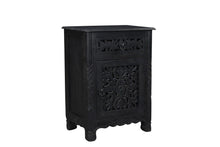 Load image into Gallery viewer, One Drawer Carved Floral Solid Wood Nightstand - Distressed Black