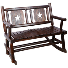 Load image into Gallery viewer, Rustic Outdoor Wood Rocking Bench Double Rocking Chair For 2 Persons With Curved Seat, Porch Rocker - Brown
