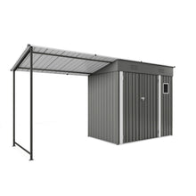 Load image into Gallery viewer, Lean To Shed With Open Sided Pergola, Outdoor Storage Shed & Attached Hardtop Gazebo Combo - Gray