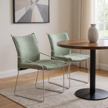 Load image into Gallery viewer, Upholstered Fabric Dining Arm Chairs (Set of 2) - Green / Silver