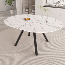 Load image into Gallery viewer, Modern Extendable White Circular Dining Table with MDF Top and Metal Legs for 4-6 Persons