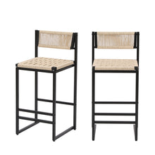 Load image into Gallery viewer, Style B, Woven Bar Stools With Backrest, Paper Rope Weave Dining Chairs For Kitchen Island - Creamy White
