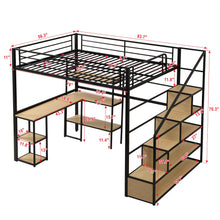 Load image into Gallery viewer, Full Size Loft Bed With Staircase, Built In Desk And Shelves And Sleeping Surface - Black