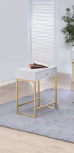 Load image into Gallery viewer, Solid Wood End Table With Drawer - Gold And White