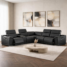 Load image into Gallery viewer, Leather Modular L Shaped Six Piece Corner Sectional With Console - Black