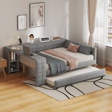 Load image into Gallery viewer, Upholstered Platform Bed With Storage Shelves, Desk, Charging Station And Trundle
