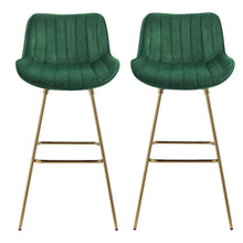 Load image into Gallery viewer, Velvet And Metal Swivel Low Back Bar Height Bar Chairs (Set of 2) - Green And Gold