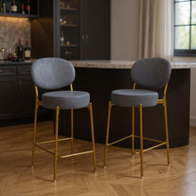 Load image into Gallery viewer, Velvet Metal Low Back Bar Height Bar Chairs (Set of 2) - Gray / Gold