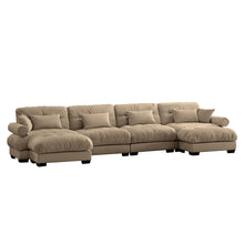 Load image into Gallery viewer, Modern Sectional Sofa With Ottoman, Round Bolster Armrests, Waist And Throw Pillows