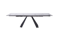 Load image into Gallery viewer, 63" Glass And Metal Drop Leaf Pedestal Base Dining Table - Black