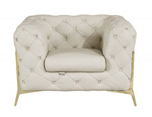 Load image into Gallery viewer, Italian Leather Tufted Chesterfield Chair - Beige And Gold
